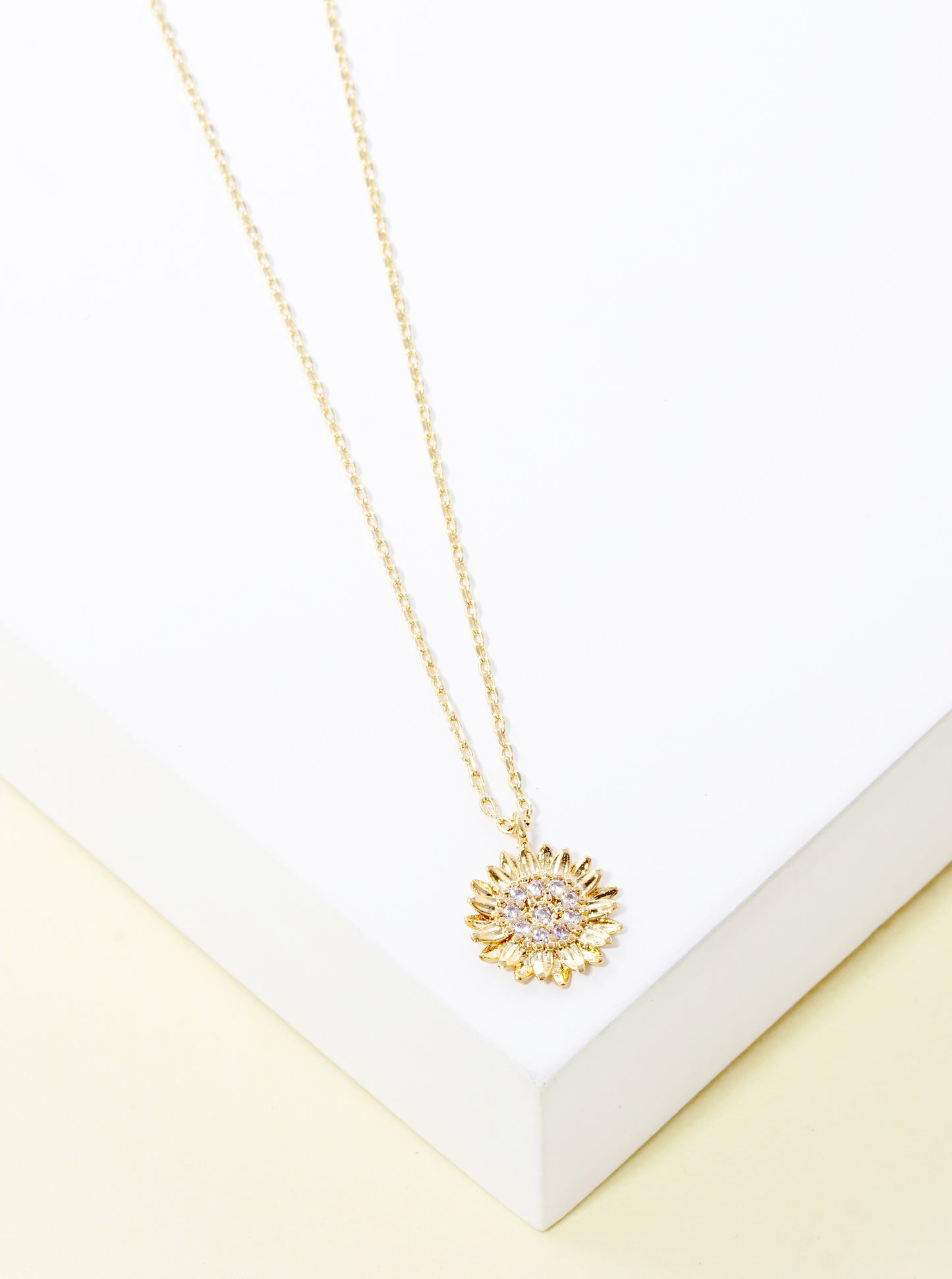 18k gold dipped CZ pave sunflower pendant necklace