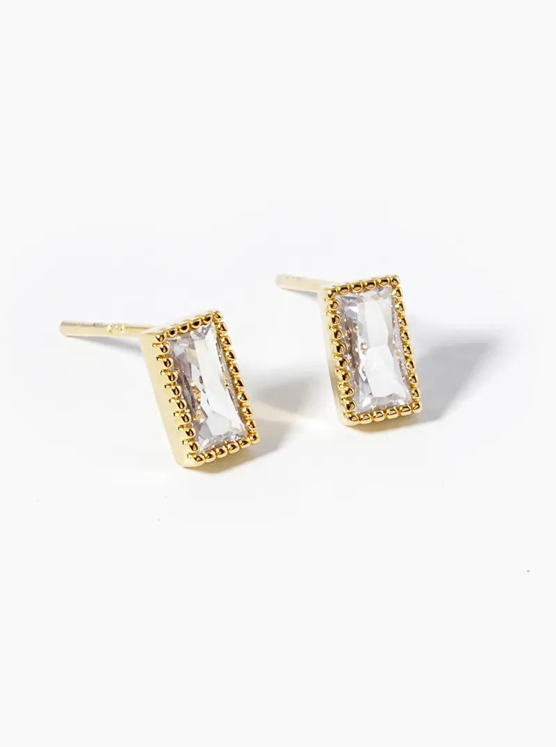 18k Gold Dipped 6mm Baguette CZ Post Stud Earrings