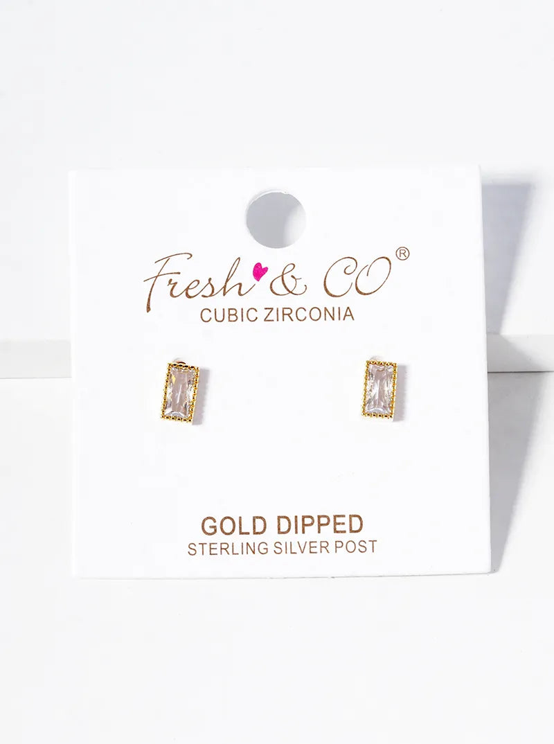 18k Gold Dipped 6mm Baguette CZ Post Stud Earrings