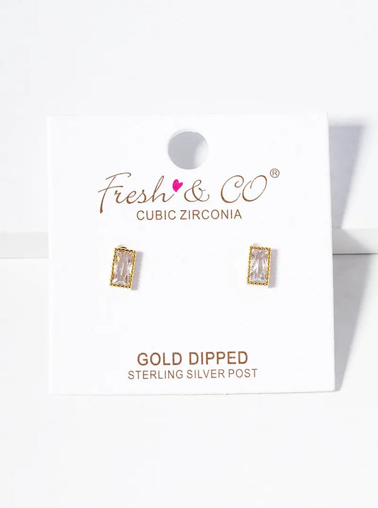 18k Gold Dipped 6mm Baguette CZ Post Stud Earrings