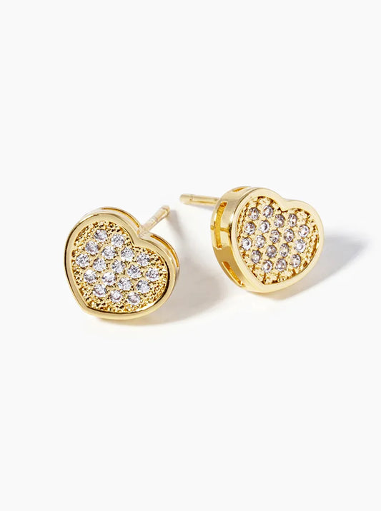 18k Gold Dipped CZ Pave Heart Post Stud Earrings