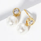 18k Gold Dipped Pearl Bead Drop Bezel Set CZ Post Stud Earrings