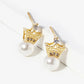 18k Gold Dipped Pearl Bead Drop CZ Pave Crown Post Stud Earrings