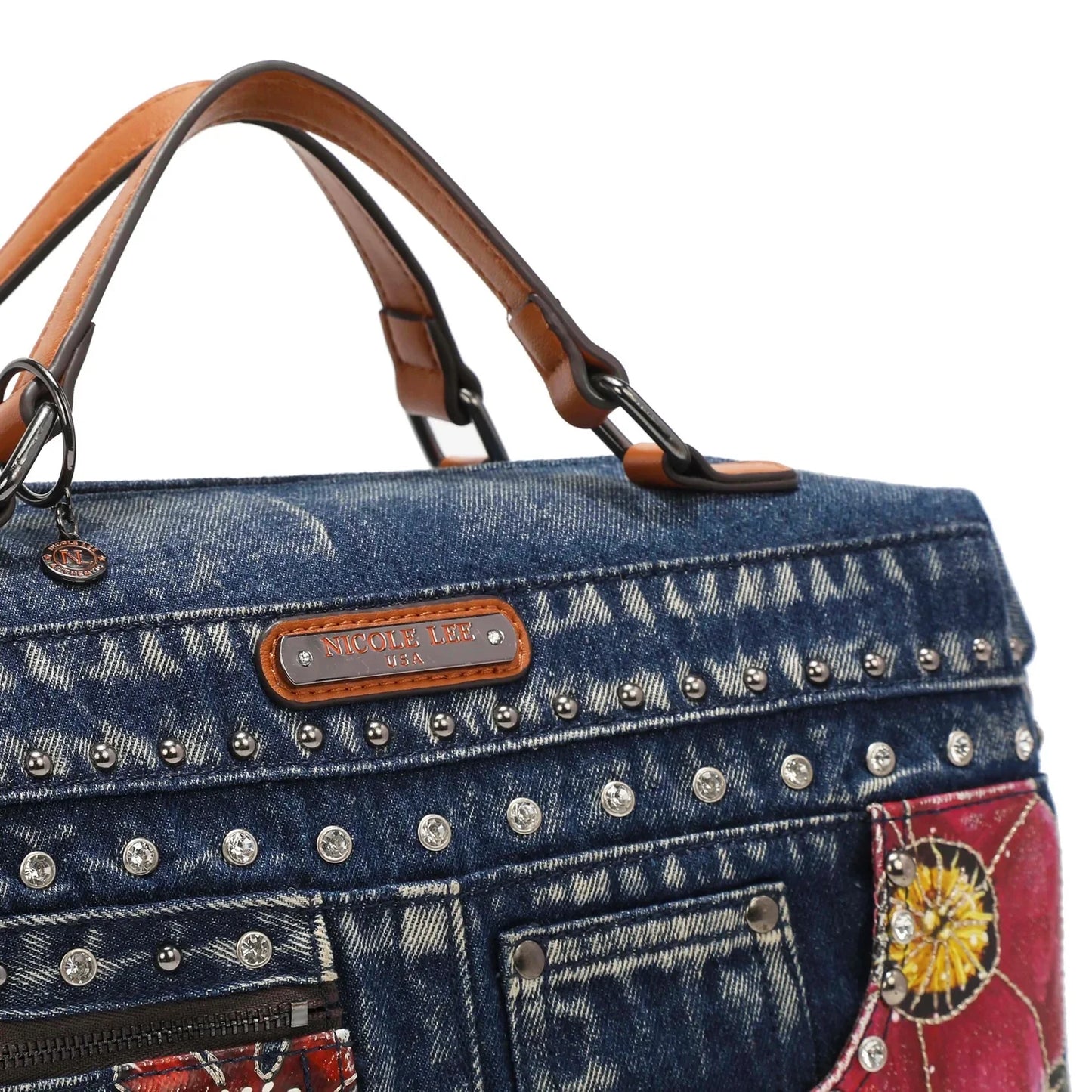 Butter-Flower Denim Satchel Hand Bag