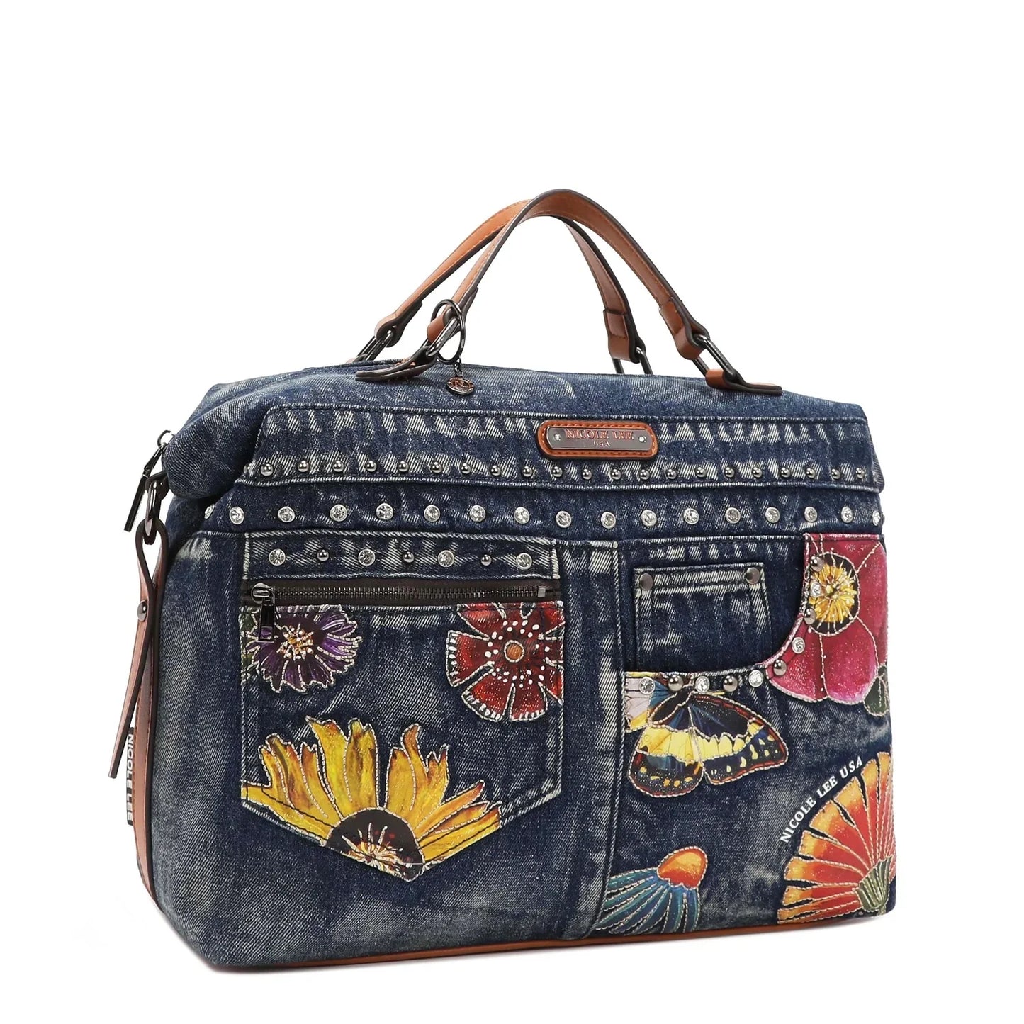 Butter-Flower Denim Satchel Hand Bag