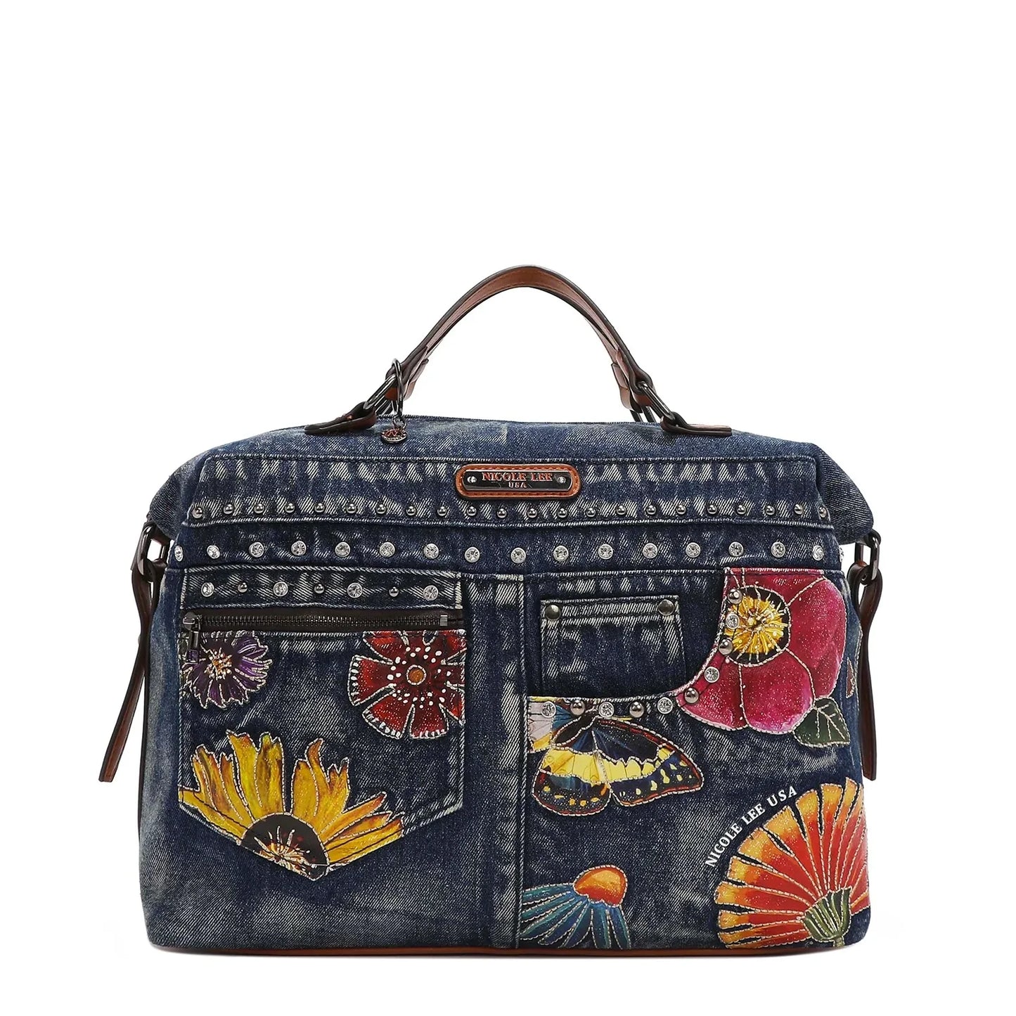 Butter-Flower Denim Satchel Hand Bag