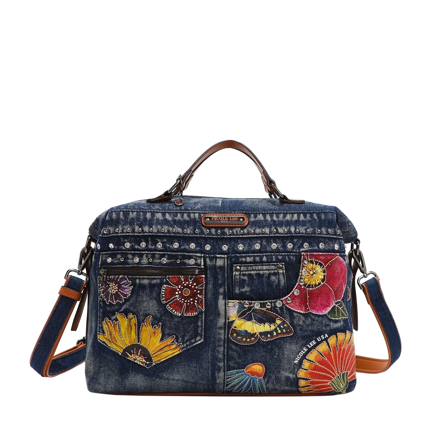 Butter-Flower Denim Satchel Hand Bag