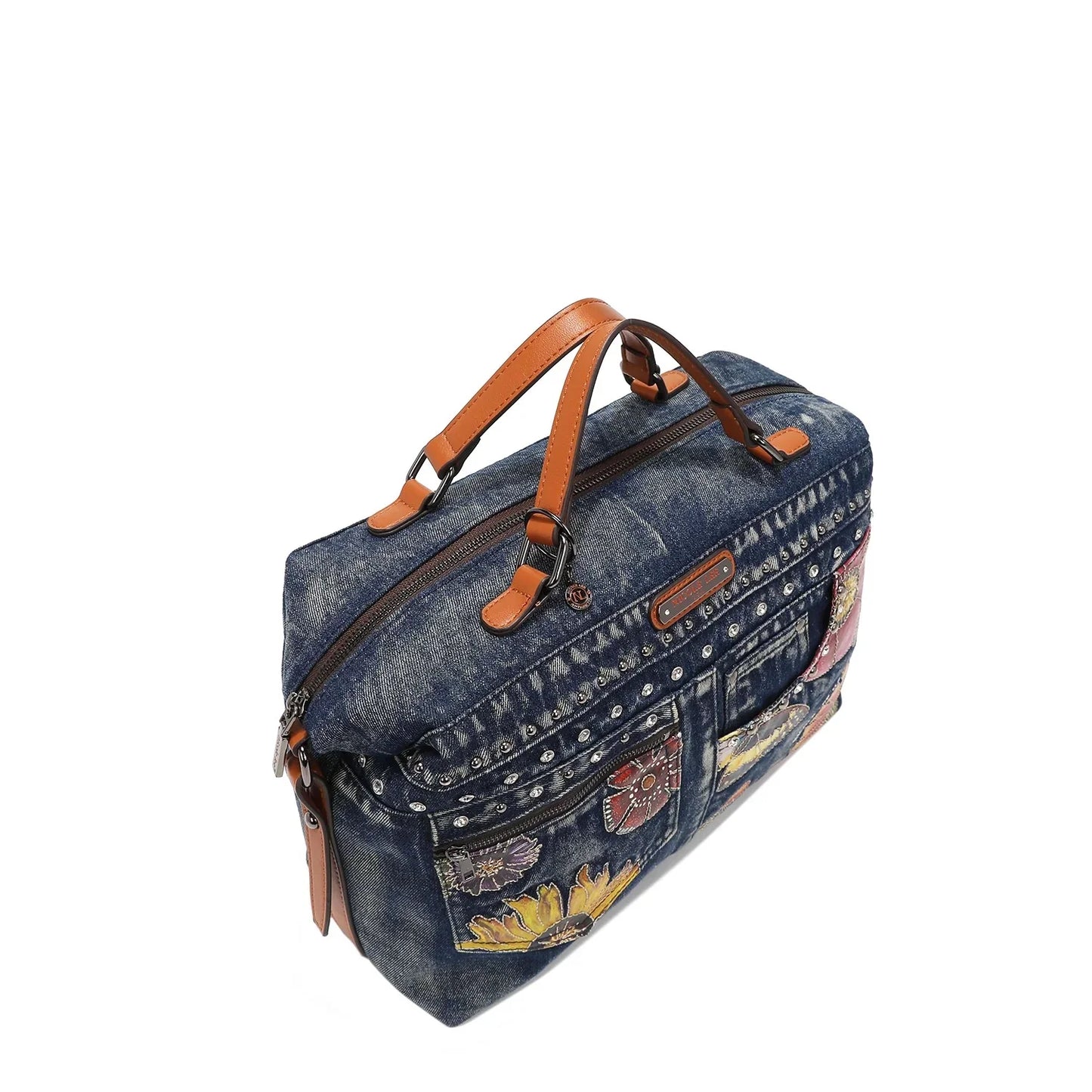 Butter-Flower Denim Satchel Hand Bag