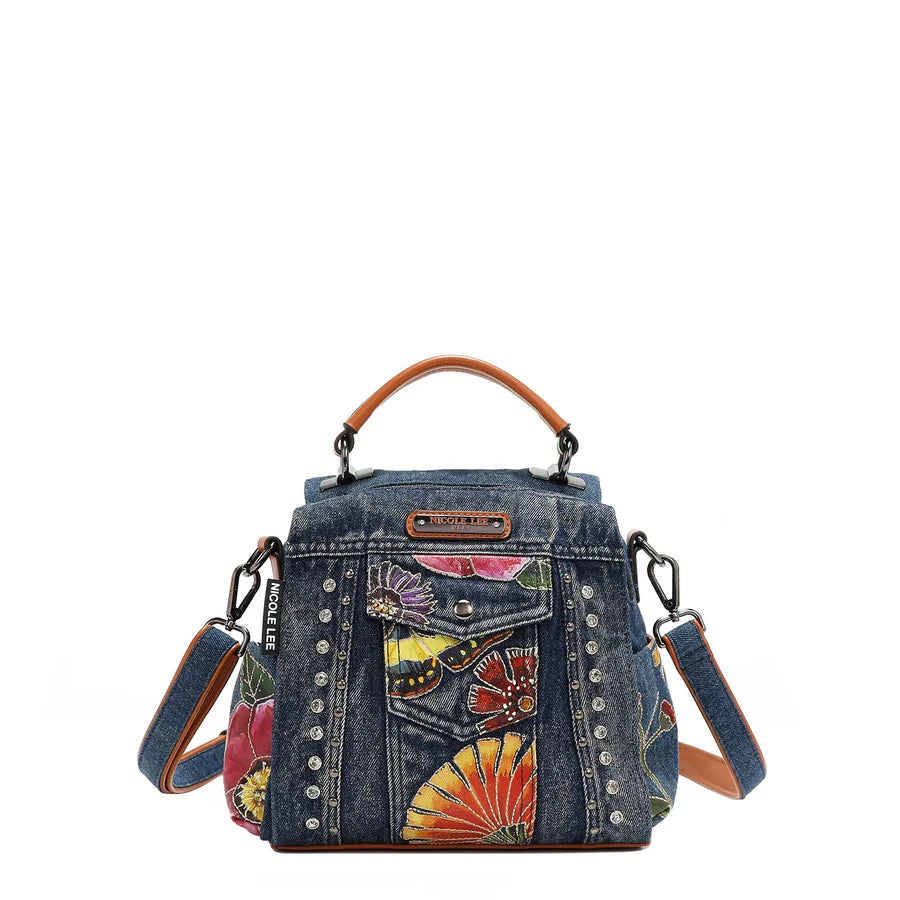 SMALL DENIM BACKPACK BUTTER-FLOWER