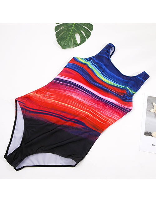 Fashion Final Color Gradient Contrast Skinny One-piece Swimsuit