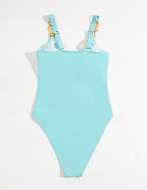 Fashion Blue Pure Color Crystal Diamond Sling One-piece Swimsuit